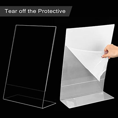 Sanwuta 2 Pack Acrylic Sign Holder,Slant Sign Display Stand,Transparent Flyer Holder Frame Plastic Document Display for Workers Teachers Office Home Menu Desktop(11 x 17 Inch) - size: 11 x 17 Inch