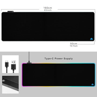 Cacoy 63" x 20" Large RGB Gaming Mouse Pad, Full Desk Extended Keyboard Mousepad with Stitched Edges, 9 Light Modes Desk Mat with Smooth Surface and Non-Slip Rubber Base, LED Computer Mouse Mat, Black - color: Rgb, size: 63" x 20"