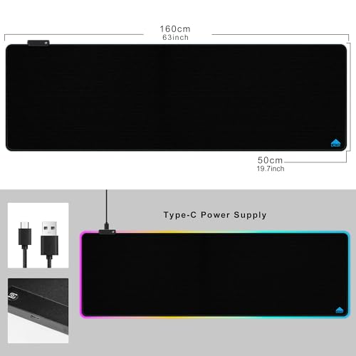 Cacoy 63" x 20" Large RGB Gaming Mouse Pad, Full Desk Extended Keyboard Mousepad with Stitched Edges, 9 Light Modes Desk Mat with Smooth Surface and Non-Slip Rubber Base, LED Computer Mouse Mat, Black - color: Rgb, size: 63" x 20"