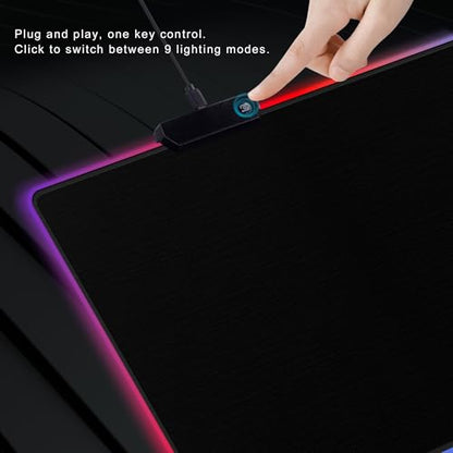 Cacoy 63" x 20" Large RGB Gaming Mouse Pad, Full Desk Extended Keyboard Mousepad with Stitched Edges, 9 Light Modes Desk Mat with Smooth Surface and Non-Slip Rubber Base, LED Computer Mouse Mat, Black - color: Rgb, size: 63" x 20"