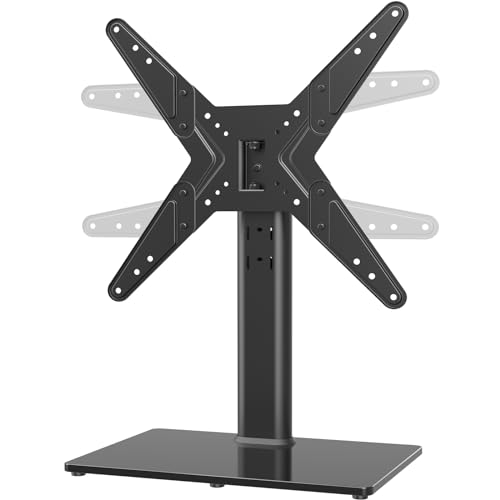 Hemudu Universal Swivel TV Stand/Base Table Top TV Stand for 21 to 50 inch TVs with 90 Degree Swivel, 4 Level Height Adjustable, Heavy Duty Tempered Glass Base, Holds up to 99lbs, HT02B-002 - size: 15 x 9.9 x 23.3 inches (For 21"-50" TVs)