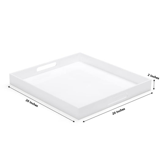 White Modern Acrylic Ottoman Tray with Cutout Handles 20x20 Inch Over-Sized Serving Tray Organizer Rubber Boot Tray Decorative for Living Room Bedroom,Bathroom and Entryway Kitchen - color: White, size: 20" x 20" x 2"