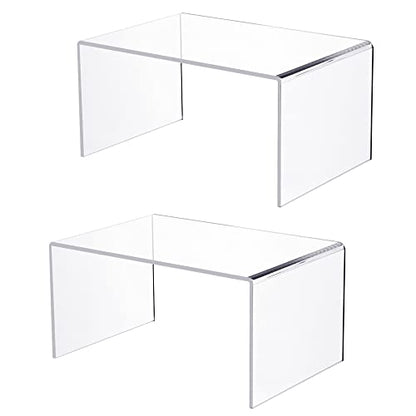 2 PC of 12'' Extra Large 5mm Thickness Clear Acrylic Risers, Acrylic Display Risers Shelf Showcase Fixtures for Jewelry, Display Stand for Amiibo Funko POP Figures, Cupcakes, Food Display, Cabinet- (12''x7.75''x6'', 2 sets - size: 12''x 7.75x 6''