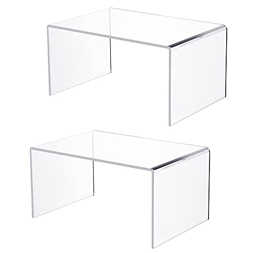 2 PC of 12'' Extra Large 5mm Thickness Clear Acrylic Risers, Acrylic Display Risers Shelf Showcase Fixtures for Jewelry, Display Stand for Amiibo Funko POP Figures, Cupcakes, Food Display, Cabinet- (12''x7.75''x6'', 2 sets - size: 12''x 7.75x 6''