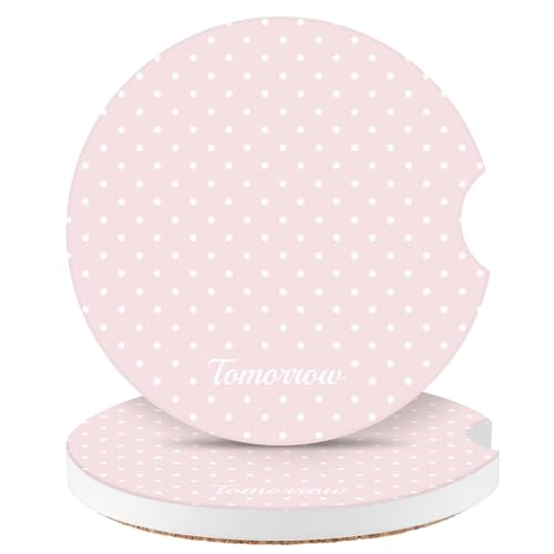 Cute Fashion Polka Dot Car Coasters 2 Pack for Cup Holders, 2.56 Inch Finger Notch Retro 70's Style Ceramics Heat Resistant Anti Slip Cork Base Car Drinks Coasters Auto Accessories-Pink - color: Pink