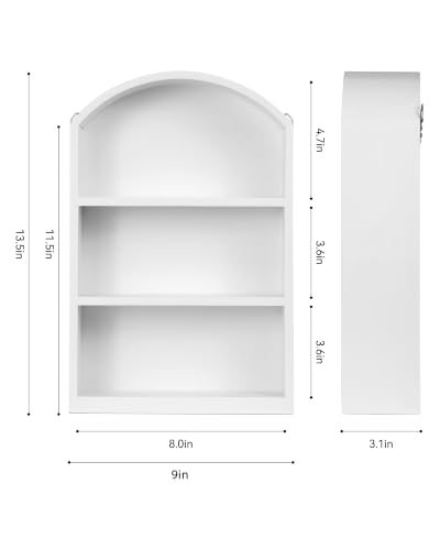 9"x13.5" Small Arched Trinket Display Shelf Shadow Box, White | Fully Assembled, Wooden Shelf for Wall or Desk, Display Collectibles, Knick Knacks, Mini Figurines, Perfumes & Crystals - color: White