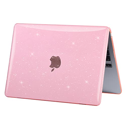 EooCoo Case Compatible with MacBook Air 13 inch M5 2026-2022 Release M4 M3 M2 A3449 A3240 A3113 A2681, Glitter Hard Shell&Keyboard Skin Cover&Screen Protector for Mac Air 13.6 inch, Sparkly Pink - color: Glitter Pink