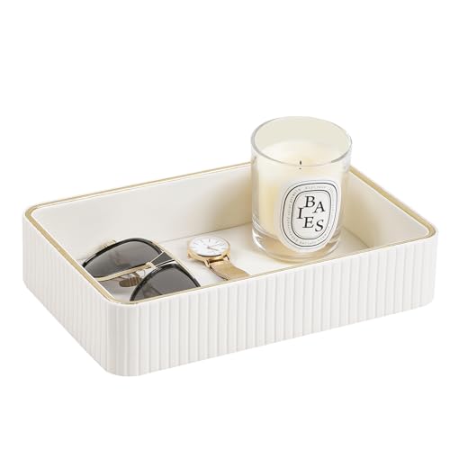 Desk Organizer Tray, PU Leather Nightstand Organizer Perfume Valet Tray for Men Women, Decorative Vanity Trays Trinket Dish Key Bowl for Entryway Bedside Table (Ivory, Medium) - color: Ivory, Medium