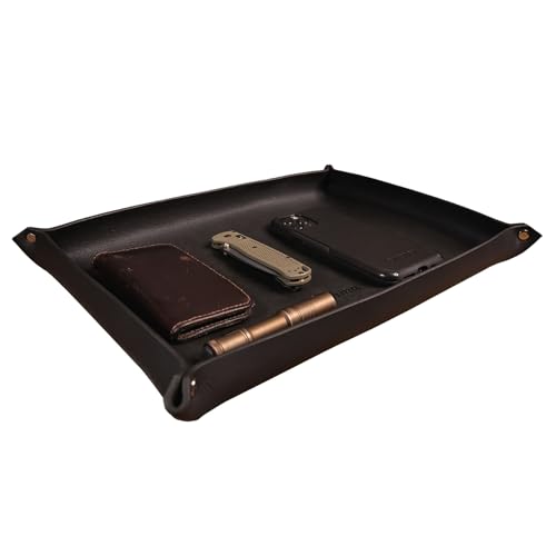 Valet Tray – Full-Grain Leather Catchall Organizer for Keys, Phone & Wallet – Rustic Nightstand & Desk Tray with Raised Sides – Handmade in USA (Black, Large Rectangle) - color: Black, size: Large Rectangle