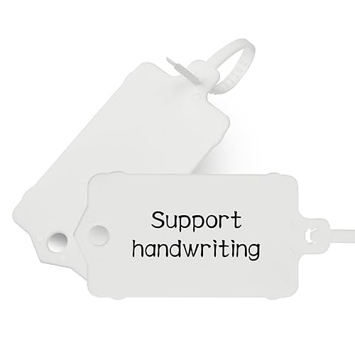 100pcs Blank Plastic Tags for Labeling Reusable Hanging Tags Ties Key Tag Storage Labels Waterproof Plastic Mark Label Writable Hang Sign with One Marker Pen (White) - color: White, size: 100 PCS