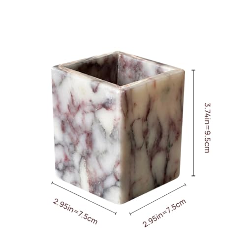 Natural Calacatta Viola Marble Pen Holder, Luxury Square Organizer Cup, Multi-Use Hand-Polished Storage for Desk, Bathroom Vanity, Kitchen Utensils & Makeup Brushes, 2.95” x 3.74” - color: Calacatta Viola