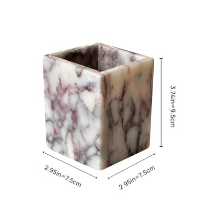 Natural Calacatta Viola Marble Pen Holder, Luxury Square Organizer Cup, Multi-Use Hand-Polished Storage for Desk, Bathroom Vanity, Kitchen Utensils & Makeup Brushes, 2.95” x 3.74” - color: Calacatta Viola