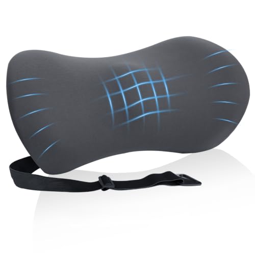 Lumbar Support Pillow for Office Chair and Car Seat, Lumbar Pillow with Adjustable Strap, Memory Foam Back Pillow for Lower Back Pain Relief, Back Support Pillow for Sitting, Driving, Traveling - color: Dark Grey (With Strap)