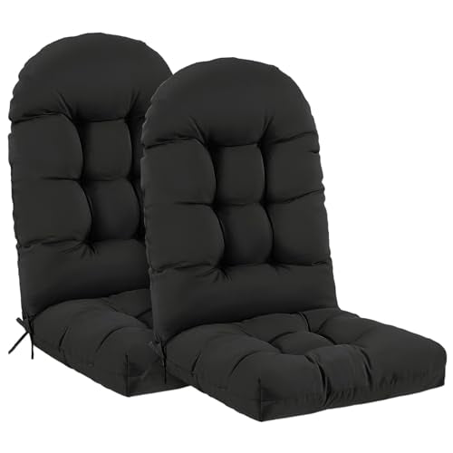 Outdoor Adirondack Chair Cushions Set of 2, 44x19x4 Inch Rocking Chair Cushion, High Back Patio Soft Seat Pad with Ties, Indoor Outside Use, Fade-Resistant & Waterproof, Black - color: Black, size: 44x19x4 Inch