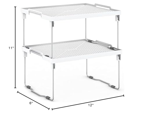 ums Kitchen Shelves Cabinet Organizer, Stackable Freezer Rack, Cupboard Box Organizer, Shelf Riser, Usable Storage Rack for Spice, Fridge Shelf Riser, (12x11 inch), Pack of 2