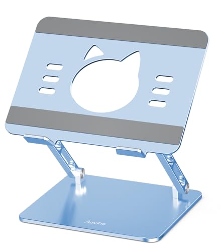Aoviho Laptop Stand for Desk – Adjustable Aluminum Laptop Riser with Unique Cat-Shaped Cooling Vent, Portable Desk Gift & Decor, Compatible with MacBook Air Pro, Dell, HP, Lenovo (10"-17.3"), Sky Blue - color: Sky Blue