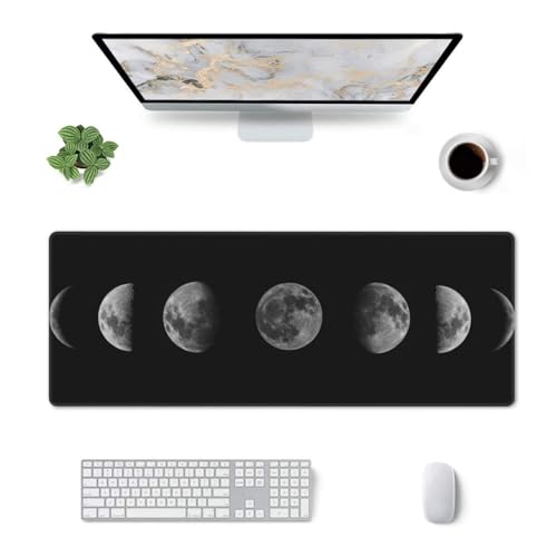 Moon Gaming Mouse Pad, Mystic Universe Stars Art Galaxy Large Extended Desk Mat 11.8X 31.5 inches with Non-Slip Base & Stitched Edges, Waterproof Desk Mat for Office, Home, Laptop, Computer Keyboard - color: Moon_12