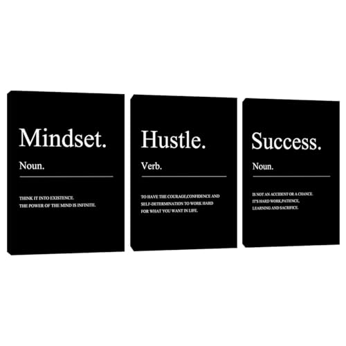 Large Motivational Office Wall Decor Mindset Canvas Wall Art Hustle Posters Prints Entrepreneur Success Paintings Picture Artwork Inspirational Home Bedroom Living Room Decorations(72" Wx36 H) - color: Decor-01, size: 24 x 36 inch x 3pcs