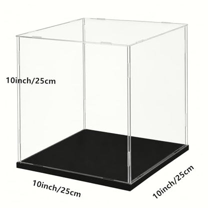 Clear Acrylic Display Case, 10x10x10inch (25x25x25cm) | Assemble Cube Display Box, Black Base, Dustproof Protection, For Collectibles Memorabilia Figurines - size: 10 x 10 x 10 inches