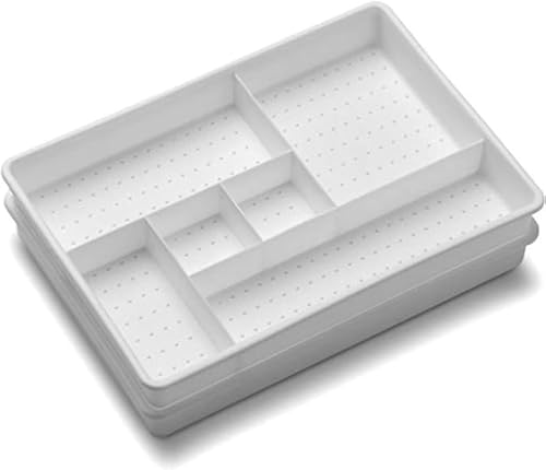 Madesmart Set of 2 Plastic 6-Compartment Drawer Organizer Gadget Trays, Multipurpose Storage Bins for Drawers, White - color: PremiumWhite, size: 12 Compartments