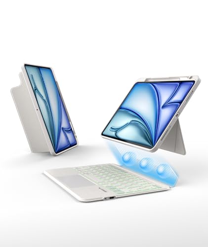 EIP Bluetooth Keyboard Case for iPad Air 13 inch (M4 2026/M3 2025/M2 2024), 13" Magnetic Detachable Case with Trackpad, 7-Color Backlit Keys, Stylus Shortcut Support, Slim Protective Cover-White - color: White, size: iPad Air 13" M4/M3/M2