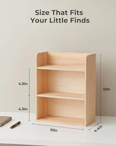 10"x 12" Small Trinket Display Shelf, Natural Unfinished | Fully Assembled, DIY Stain, Wooden Spice Rack For Wall Or Desk, Display Collectibles, Knick Knacks, Mini Figurines, Crystals - color: Natural
