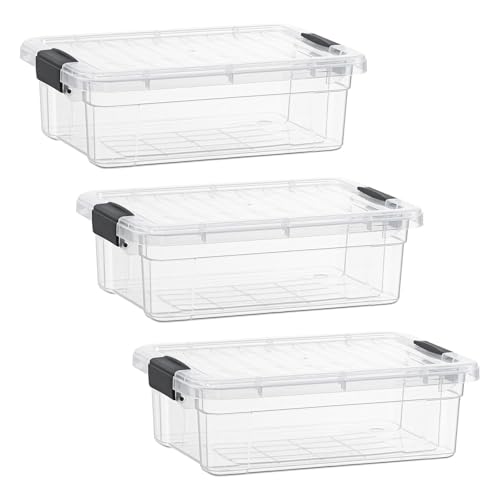 Superio Storage Bins with Lids- 3 Pack, 2.3 Qt Clear Boxes for Organizing, Stackable Plastic Containers- BPA Free, Non-Toxic, Odor Free, Organizer for Home, Office, Dorm - size: 2.3 Qt, style: 3 Pack