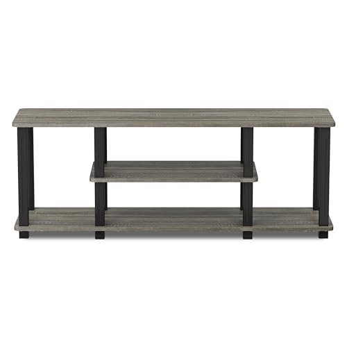 Furinno Turn-N-Tube No Tools 3D 3-Tier Entertainment TV Stand up to 50 inch TV, Square Tubes, French Oak Grey/Black - color: French Oak/Black, size: 50 inch