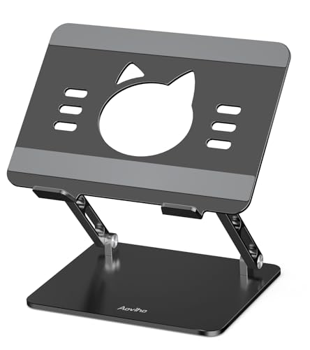 Aoviho Laptop Stand for Desk – Adjustable Aluminum Laptop Riser with Unique Cat-Shaped Cooling Vent, Portable Desk Gift & Decor, Compatible with MacBook Air Pro, Dell, HP, Lenovo (10"-17.3"), Black - color: Black