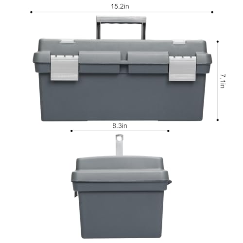 TCMBY 15-inch Tool Box with Removable Tray, Small Parts Box On The Lid is Removable, Tray Can be Removed and Combined at Will (Gray)