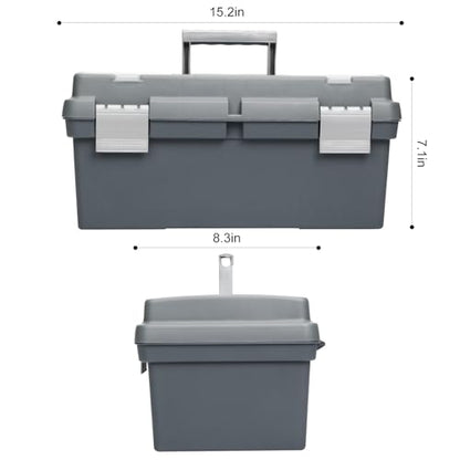 TCMBY 15-inch Tool Box with Removable Tray, Small Parts Box On The Lid is Removable, Tray Can be Removed and Combined at Will (Gray)