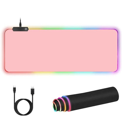 Lomiluskr RGB Large Gaming Mouse Pad, Extended Mouse Pad with 12 Lighting Effects, Water Proof Mutispandex Surface, Non-Slip Rubber Base, 80x30 cm / 31.5×11.8 in (Pink) - color: Pink