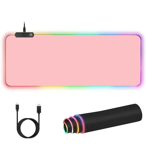 Lomiluskr RGB Large Gaming Mouse Pad, Extended Mouse Pad with 12 Lighting Effects, Water Proof Mutispandex Surface, Non-Slip Rubber Base, 80x30 cm / 31.5×11.8 in (Pink) - color: Pink