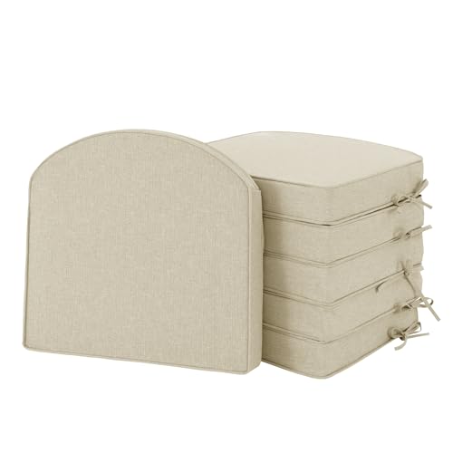 Outdoor Chair Cushions, Fade-Resistant & Water-Resistant, D Shaped Patio Furniture Seat Chair Pads Replacement with Ties, Non-Slip Bottom, Removable Cover, Set of 6, 17 x 16 Inch, Beige - color: Beige, size: 17" x 16" 6 Pack
