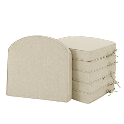 Outdoor Chair Cushions, Fade-Resistant & Water-Resistant, D Shaped Patio Furniture Seat Chair Pads Replacement with Ties, Non-Slip Bottom, Removable Cover, Set of 6, 17 x 16 Inch, Beige - color: Beige, size: 17" x 16" 6 Pack