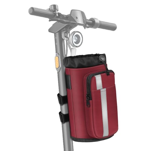 FINPAC Cup Holder for Bike, Universal Water Bottle Holder with Phone Pockets for Stroller Walker Golf Cart Rollator and Scooter, Outdoor, Biking - Burgundy - color: Burgundy