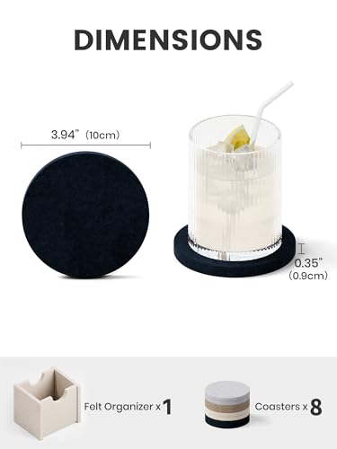 Fluxynara Felt Coasters for Drinks, Set of 8 Absorbent Coasters with Holder, Heat-Resistant & Reusable Round Design for Coffee Table & Living Room, 3.94 Inch, Nordic Slate - color: Nordic Slate, size: Round - 8 Count