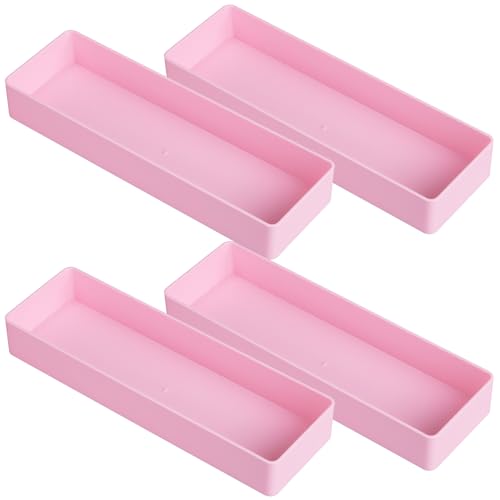 Teling 4 Pcs Pink Large Rectangular Desk Organizer Set, Half Accessory Tray, Plastic Tabletop Organizer for Office, Home, or Study, Dimensions: 9.45 x 2.95 x 1.38 Inches - color: Pink