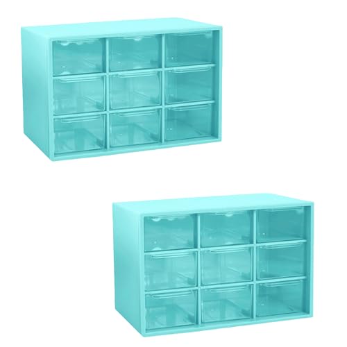 Feadily 2PCS Small Drawer Organizer for Desk, Desktop Drawer Organizer with 9 Clear Drawers, Plastic Desktop Storage Drawers 7.1 Inch x 3 .9 Inch x 4.7 Inch, Green - color: Green, size: 2PCS