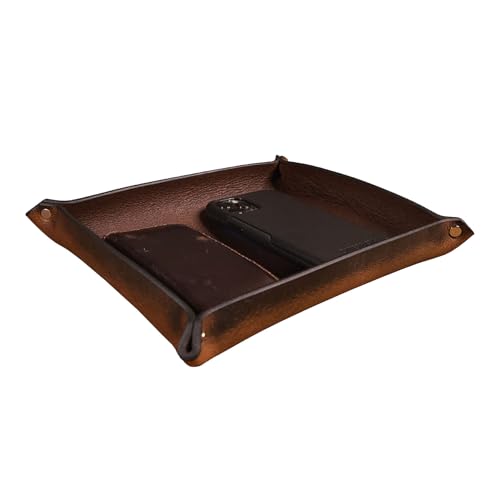 Valet Tray – Full-Grain Leather Catchall Organizer for Keys, Phone & Wallet – Rustic Nightstand & Desk Tray with Raised Sides – Handmade in USA (Vintage Brown, Medium Rectangle) - color: Vintage Brown, size: Medium Rectangle