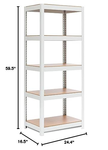 HOMEDANT House 5 Tier 24.1" W Laminated Metal Shelving Unit Adjustable Storage Utility Rack Heavy Duty Shelves Organization Multipurpose Shelf Kitchen Garage Pantry Closet 1 Pack - color: White, size: 24.4"W x 16.5"D