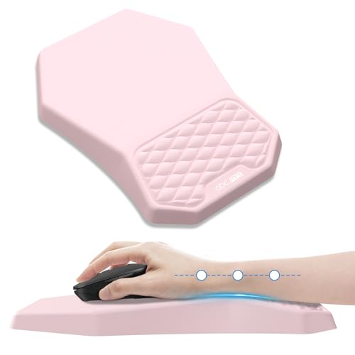 Ergonomic Mouse Pad Wrist Rest Support, Massage Design Surface for Carpal Tunnel Pain Relief, Memory Foam, Non-Slip PU Base for Computer Desk, Pink - color: Pink