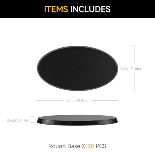 30PCS Textured Plastic Black Oval Miniature Bases, Model Base for Gaming Miniatures or Wargames Table Top Games - color: Oval-30pcs-black