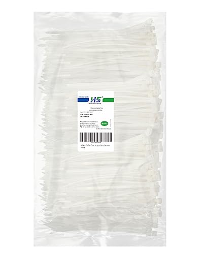 HS 1000 Pack Mini Zip Ties Clear Plastic Ties 4 Inch Bulk 4" White Cable Ties 18 Lb for Bag Tags,Electric,Lights,Party Decorate - color: White 4"1000