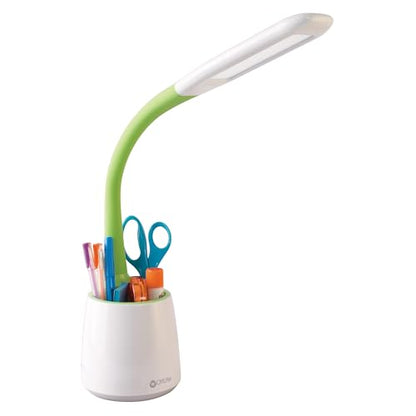 OttLite Organize LED Desk Lamp with USB Port, White and Green | ClearSun LEDs Reduce Eyestrain | Built-In Storage Compartment | Flexible Neck 11"-23" | 3 Brightness Settings
