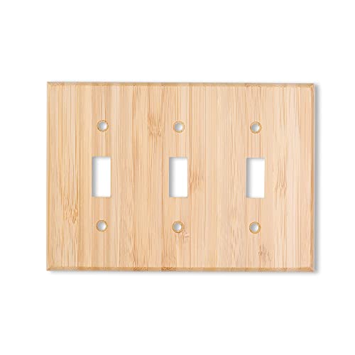 Solid Wood Triple Toggle Light Switch Plate 4.5" X6.3" Bamboo Light Switch Cover Quality Raw Wooden Decorative Bedroom Kitchen Home Decor (Triple Toggle) - color: 1PC-Triple Toggle