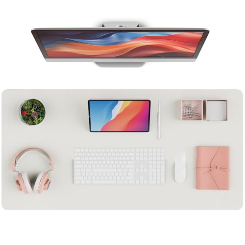 K KNODEL Leather Desk Pad Protector, Office Desk Mat, Large PVC Leather Desk Blotter, Non-Slip Mouse Pad (White, 15.7" x 31.5") - color: White, size: 15.7" x 31.5"