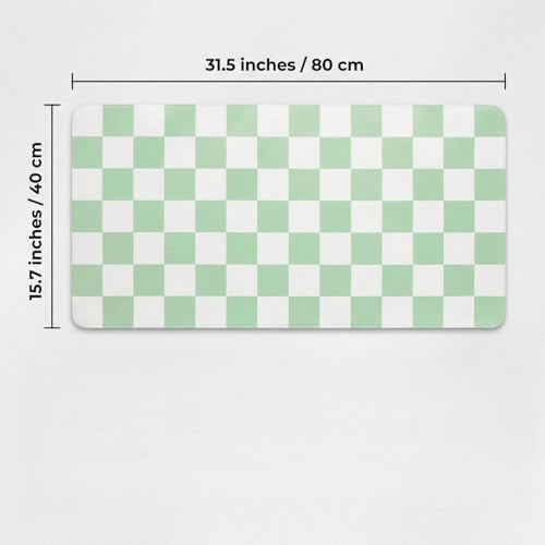 Large Desk Mat 31.5x15.7 Inch, Checkered Computer Mouse Pad Keyboard Mat, Non-Slip Office Desk Pad, Waterproof Rubber Desk Mat for Home Office Decor (Green) - color: Green