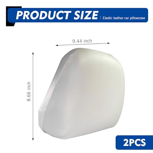 2PCS Car Headrest Covers, Waterproof Leather Scratch-resistant Reusable Elastic Seat Headrest Dust Cover, Mark-free Vehicle Seat Protective Decoration, Universal for Most Vehicles (White #S)