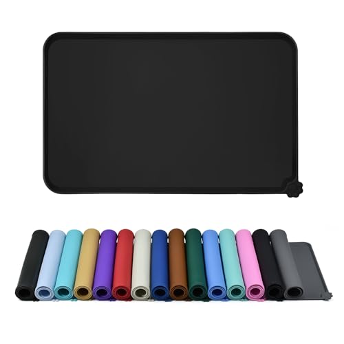 Reopet Silicone Pet Feeding Mat - Waterproof & Non-Slip Dog Cat Placemat | High Raised Edges Prevent Food & Water Spills to Protect Floors, Easy to Clean, Fit for Dog Cat Bowls - color: Black, size: 28" x 18"